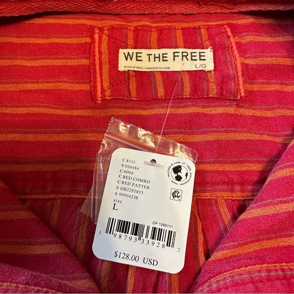 Free People Christopher Linen Oversized Button Front Shirt in Red, Size Large - Picture 8 of 9